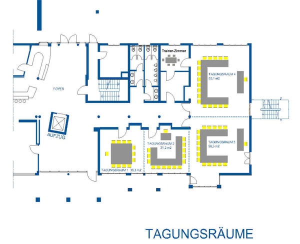 Anordnung der Seminarräume des Tagungshotels in Mainfranken auf einem Plan