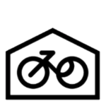 Symbol eines Fahrrads in einem Häuschen als Zeichen der Fahrradgarage des Hotels in Karlstadt